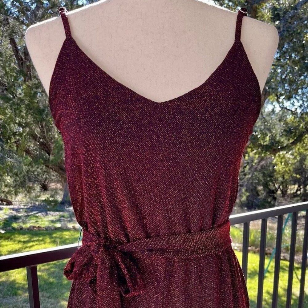 Mind Code Jumpsuit Women Sz L Red Sparkle Metallic Party Cocktail Holiday Outfit